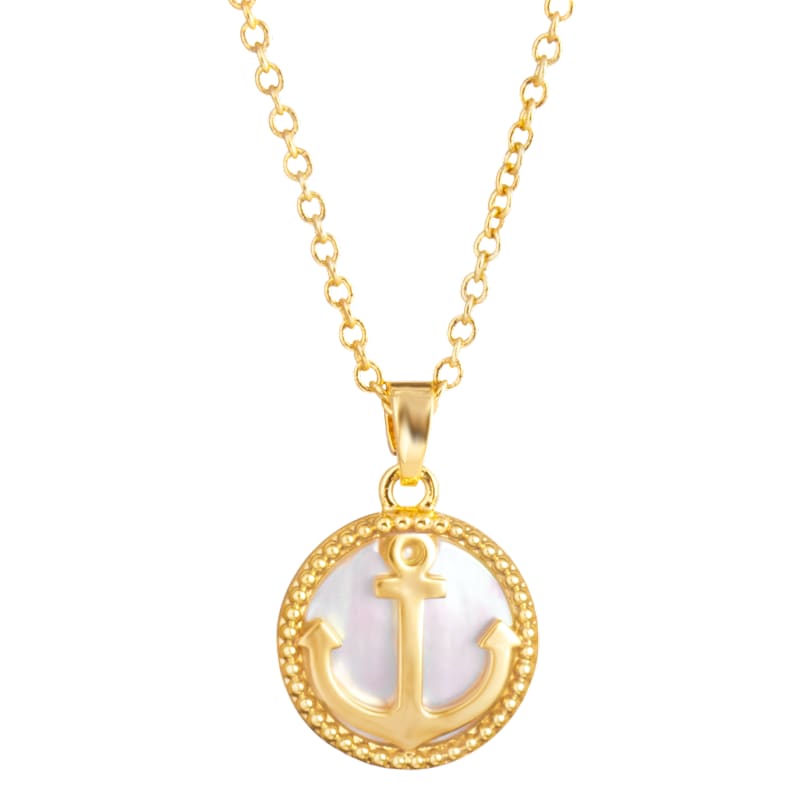 Amanda Blu Mother of Pearl Anchor Pendant Gold Necklace