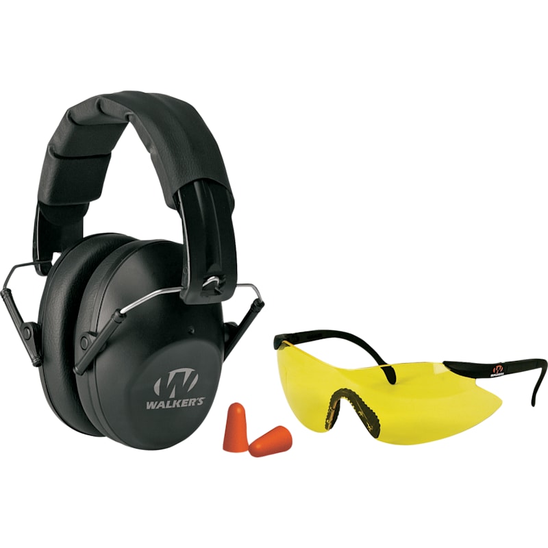 Walker's Game Ear Pro Safety Muff, Shooting Glasses, and Earplugs Combo Kit