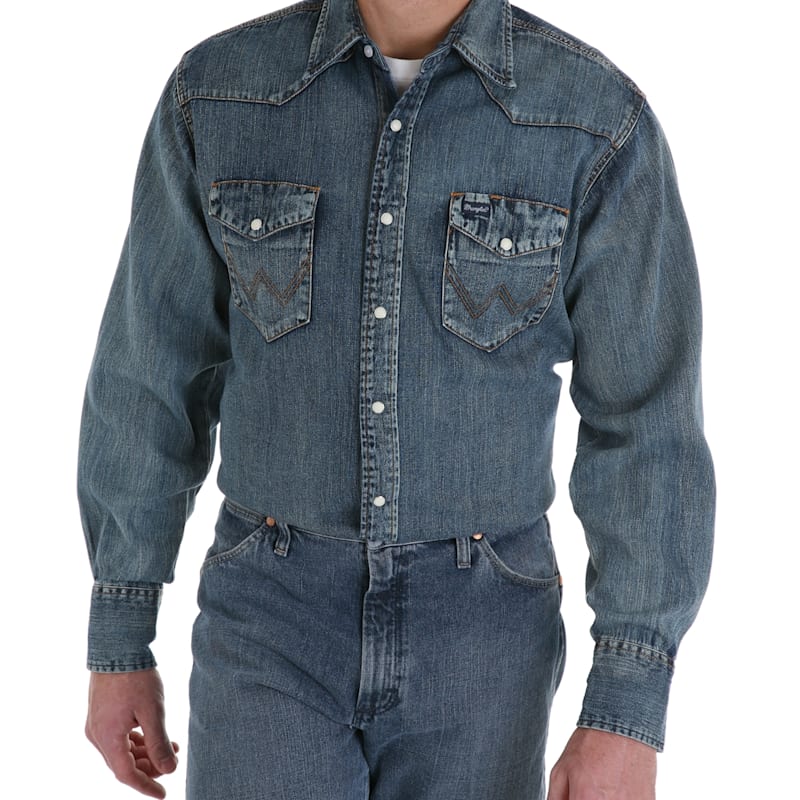 Wrangler Cowboy-Cut Work Basic Long-Sleeve Shirt for Men