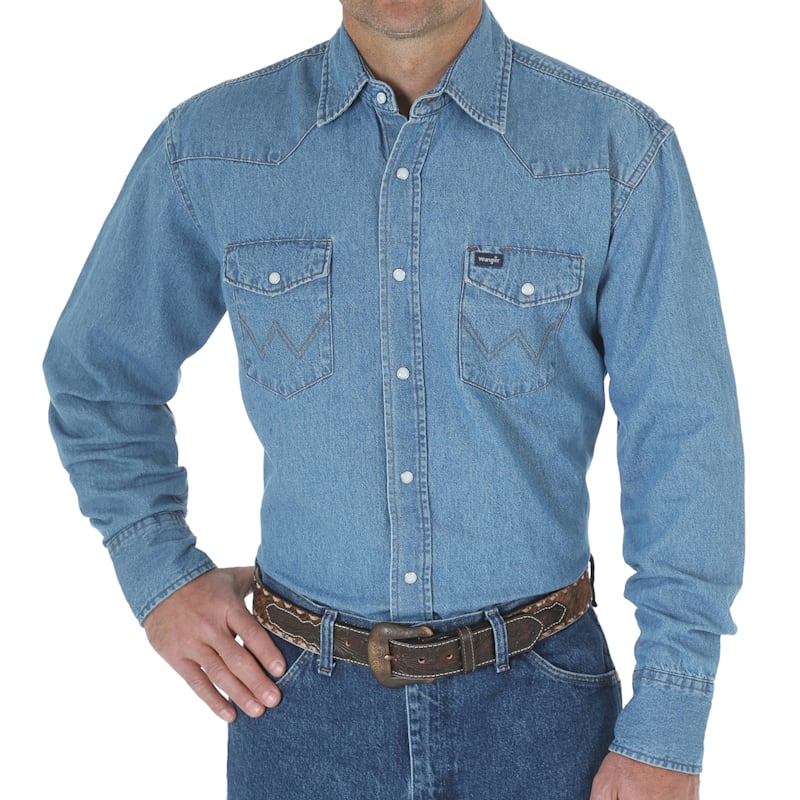 Wrangler Cowboy Cut Work Western Basic Long-Sleeve Shirt for Men