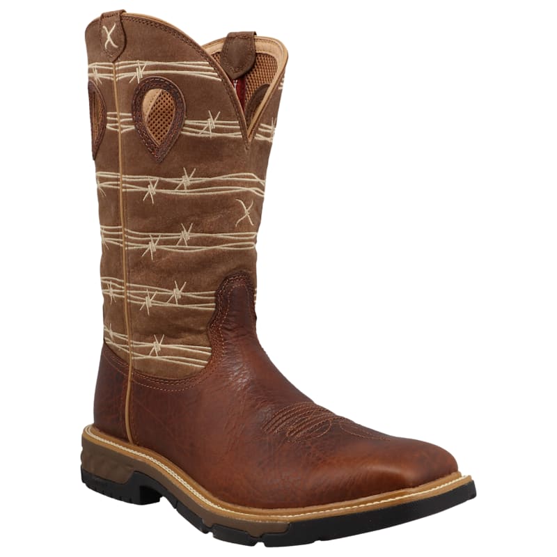 Twisted X Barbed Wire Western Work Boots with CellStretch and leatherTWX for Men