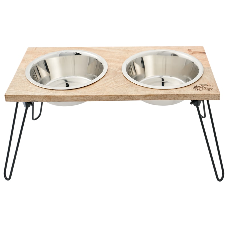 Bass Pro Shops Wooden Pet Bowl Holder