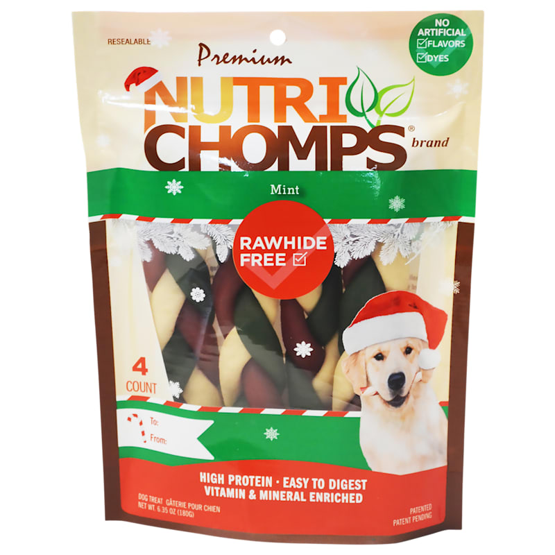 Nutri Chomps Holiday Mint Braid Rawhide-Free Dog Chews