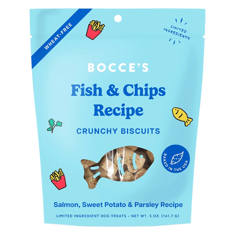 Bocce's Bakery Fish and Chips Recipe Crunchy Biscuit Dog Treats