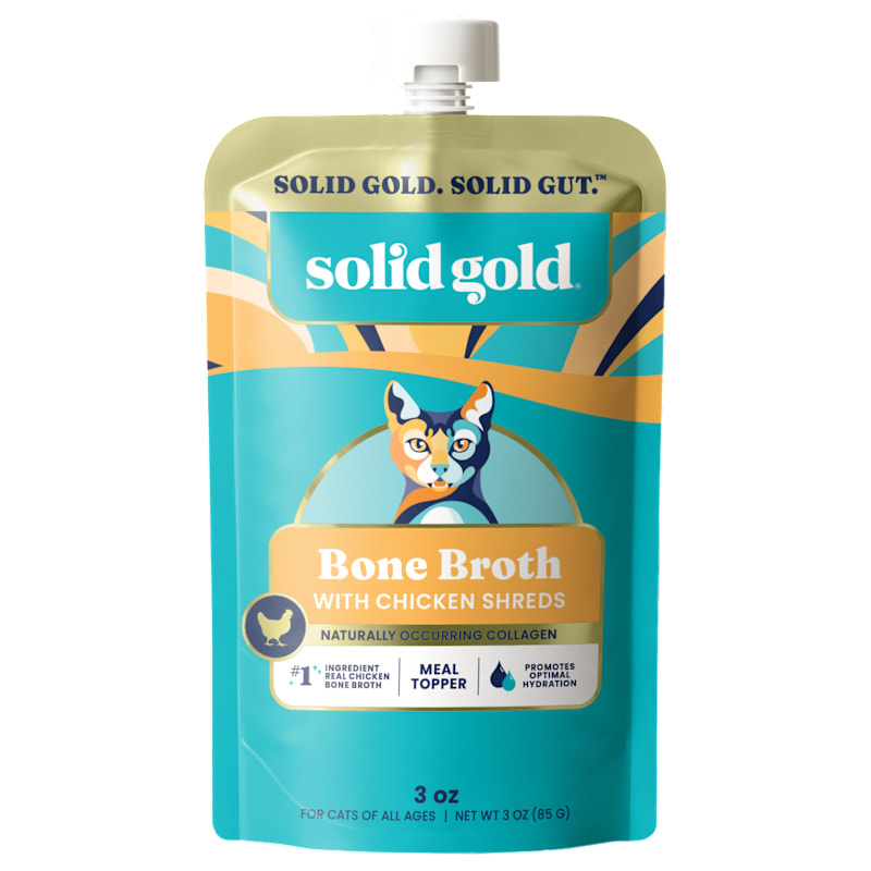 Solid Gold Bone Broth Meal Topper with Chicken Shreds for Cats
