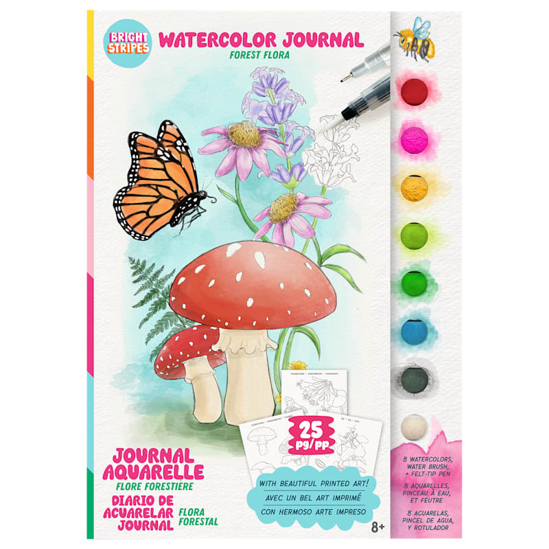 Bright Stripes Forest Flora Watercolor Journal