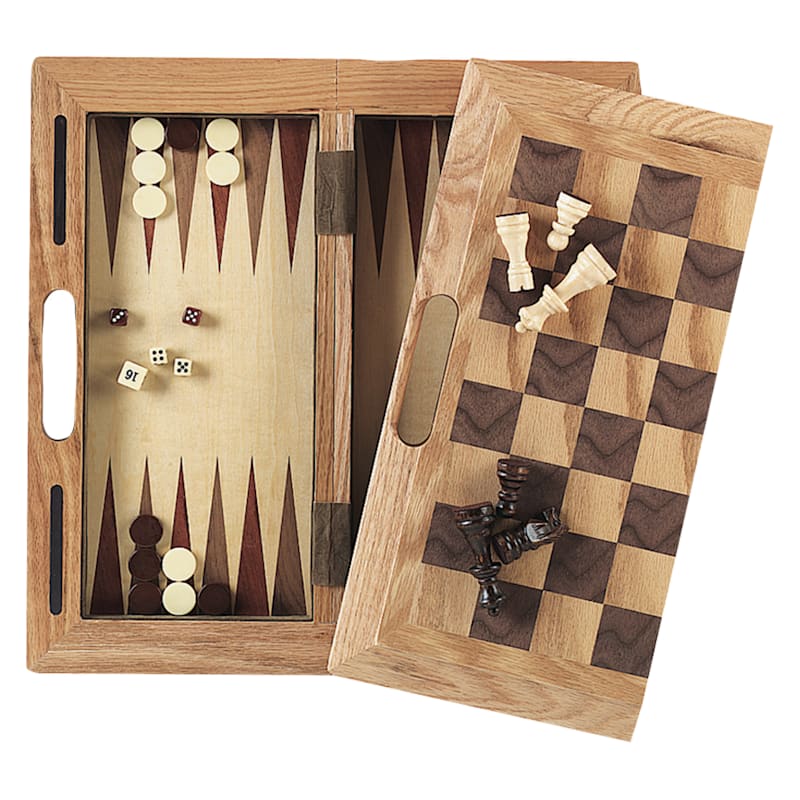 GLD Products Mainstreet Classics 3-in-1 Wood Chess, Checkers, and Backgammon Game Set
