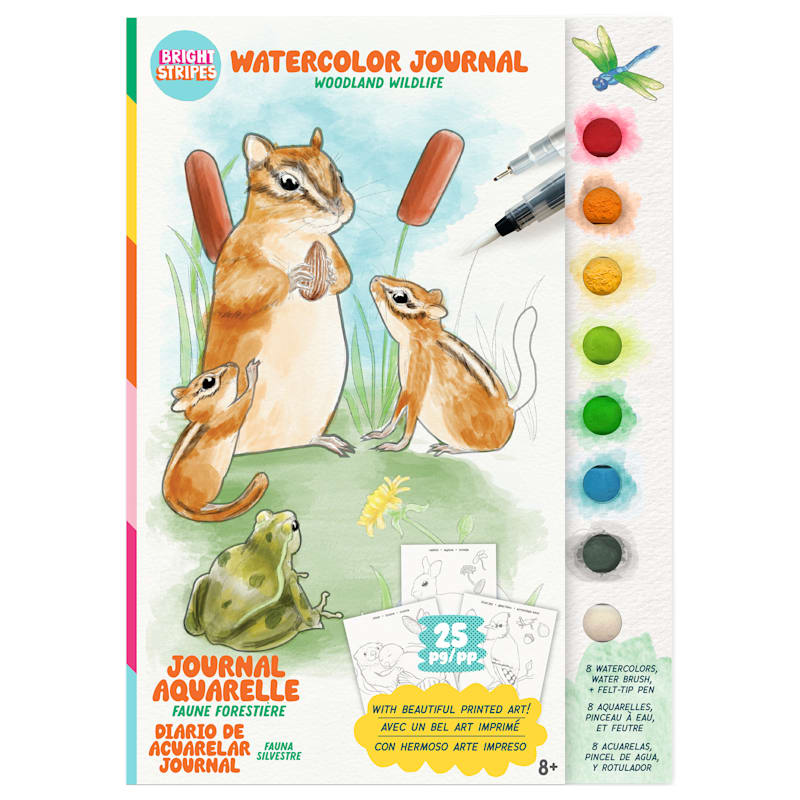 Bright Stripes Woodland Wildlife Watercolor Journal