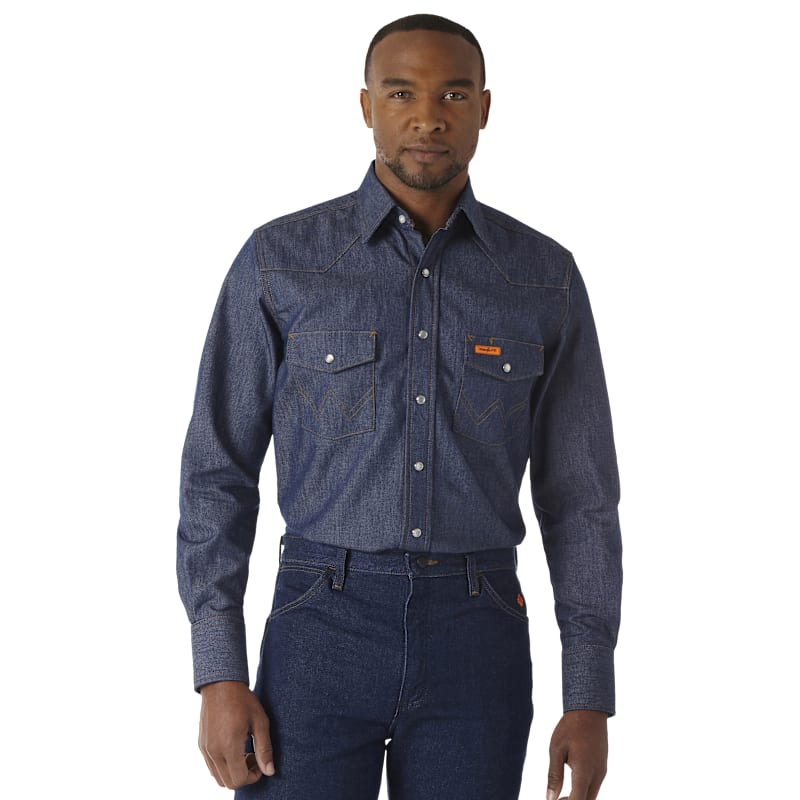Wrangler Flame-Resistant Western Snap Plaid Long-Sleeve Shirt for Men