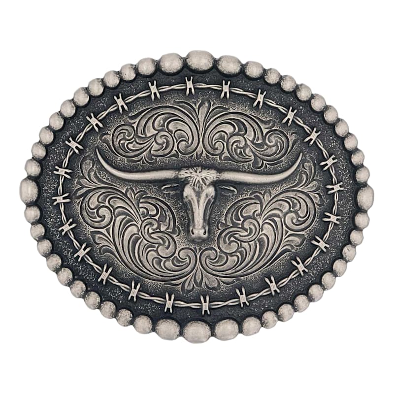 Montana Silversmiths Rustic Barbed Wire Longhorn Belt Buckle