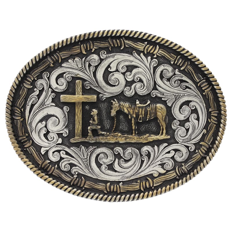 Montana Silversmiths 2-Tone Rope and Barbed Wire Classic Impressions Christian Cowboy Attitude Buckle