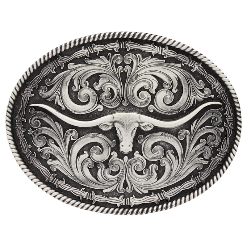 Montana Silversmiths Rope and Barbed Wire Longhorn Classic Impressions Attitude Buckle