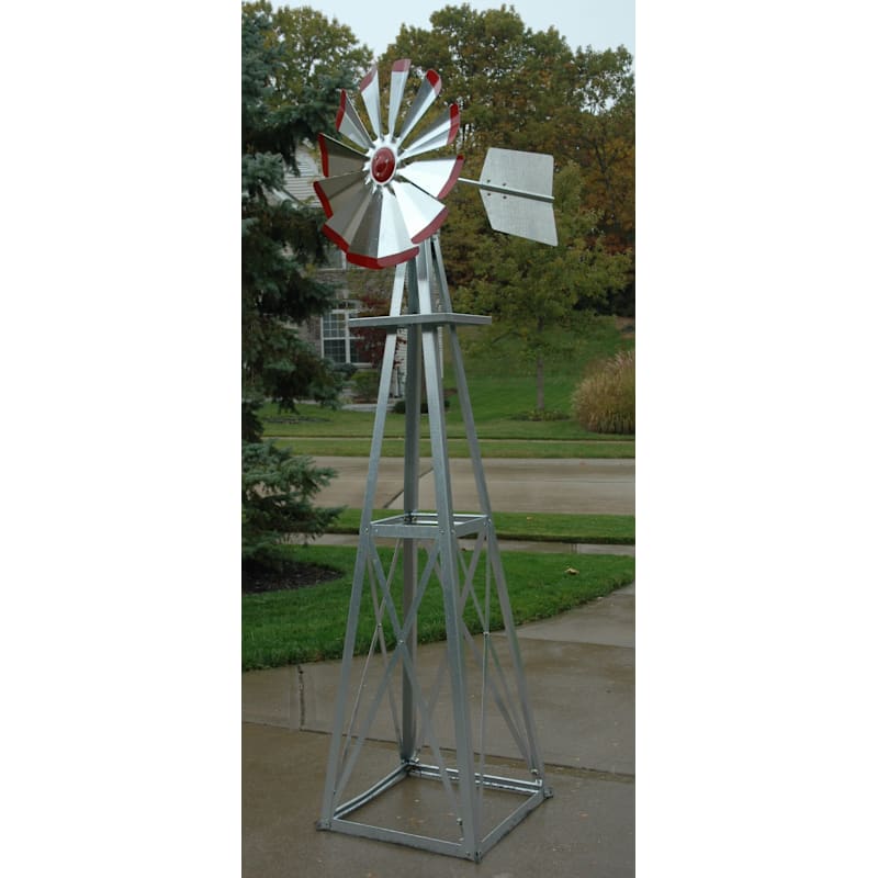 Outdoor Water Solutions Red-Tipped Galvanized Backyard Windmill