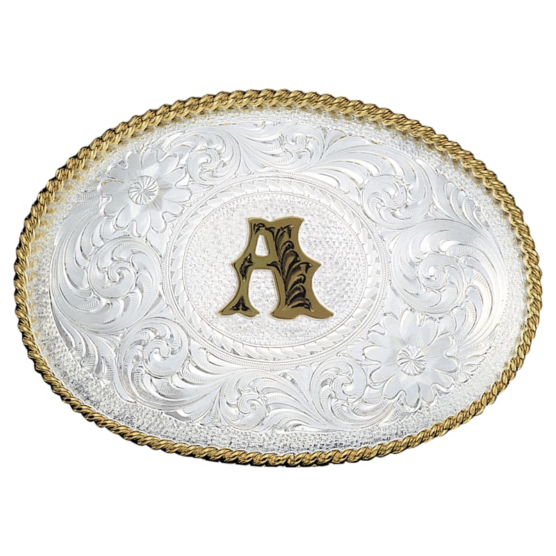Montana Silversmiths Initial Silver Engraved Gold Trim Western Belt Buckle