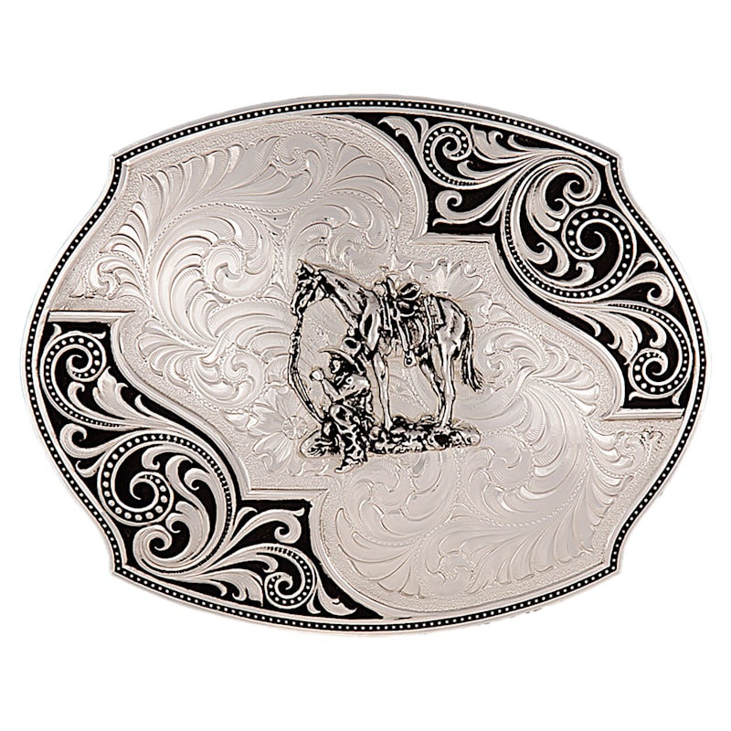Montana Silversmiths Western Lace Whisper Flourish Cowboy and Horse Belt Buckle