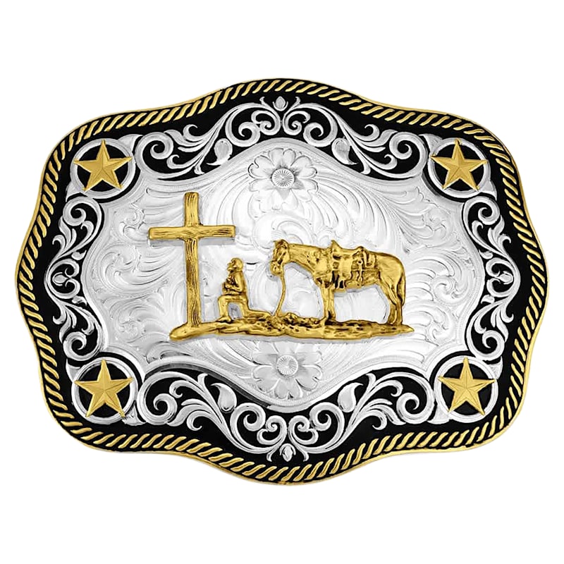 Montana Silversmiths Four Star Christian Cowboy Belt Buckle