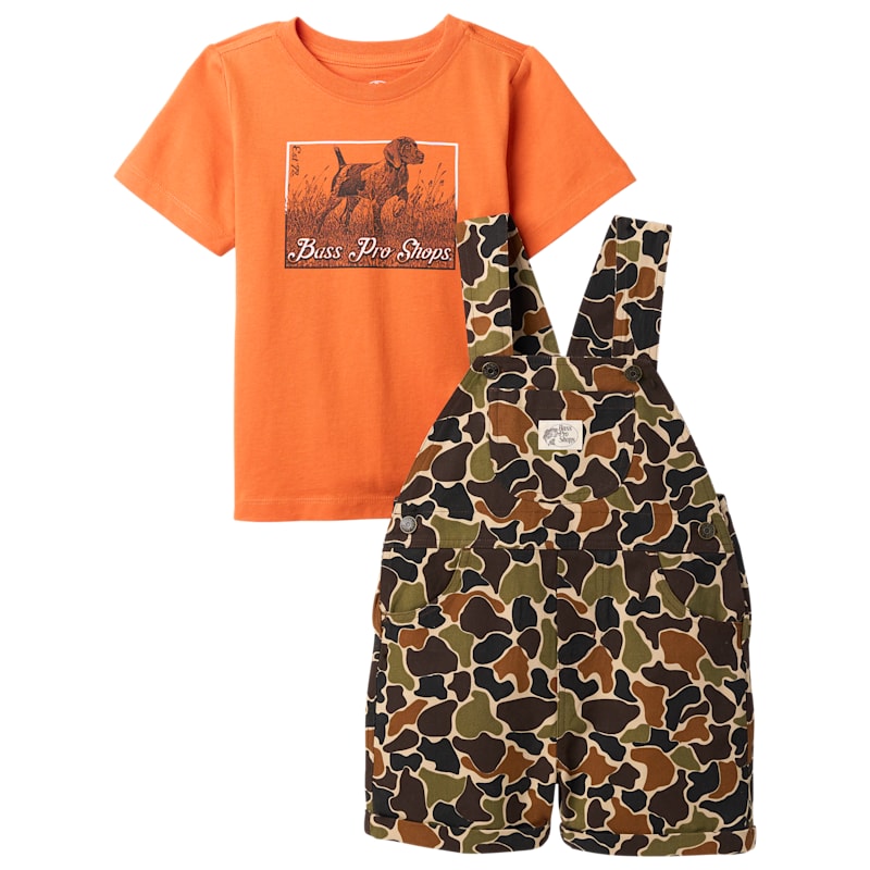 Bass Pro Shops Camo Overalls and Hunting Dog Short-Sleeve T-Shirt Set for Toddlers