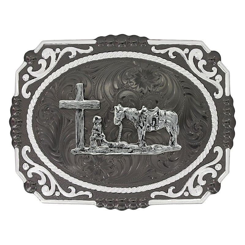 Montana Silversmiths Gunmetal Christian Cowboy Belt Buckle