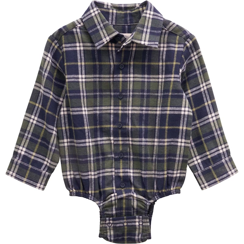 Outdoor Kids Flannel Long-Sleeve Button-Down Bodysuit for Babies