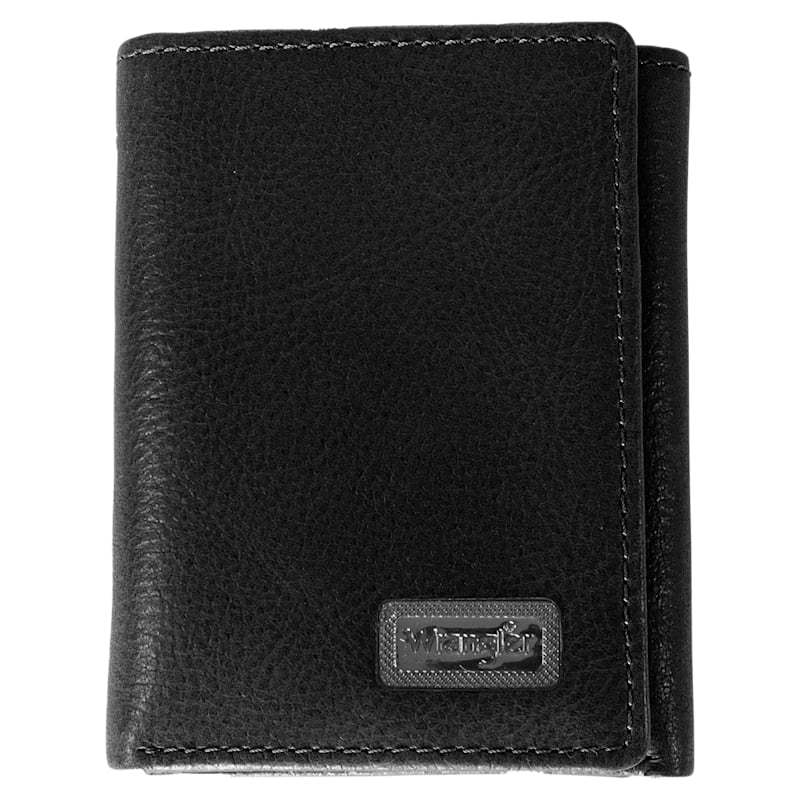 Wrangler Pebble Grain Leather Trifold Wallet with Metal Ornament