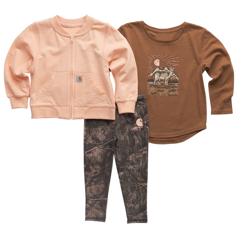 Carhartt French Terry Bomber Jacket, Long-Sleeve T-Shirt, and Camo Leggings 3-Piece Set for Babies