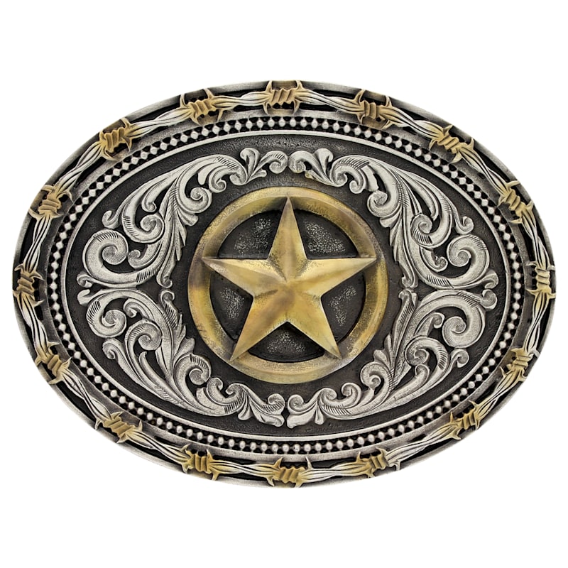 Montana Silversmiths 2-Tone Rope and Barbed Wire Classic Impressions Lone Star Attitude Buckle