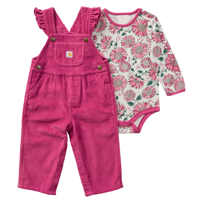 Carhartt Ruffled Corduroy Overalls and Long-Sleeve Floral Bodysuit Set for Babies