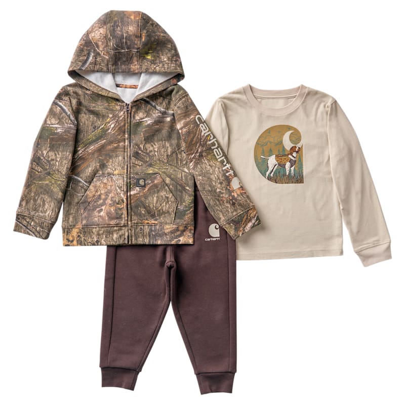 Carhartt Camo Hooded Jacket, Long-Sleeve T-Shirt and Fleece Pants Set for Toddlers