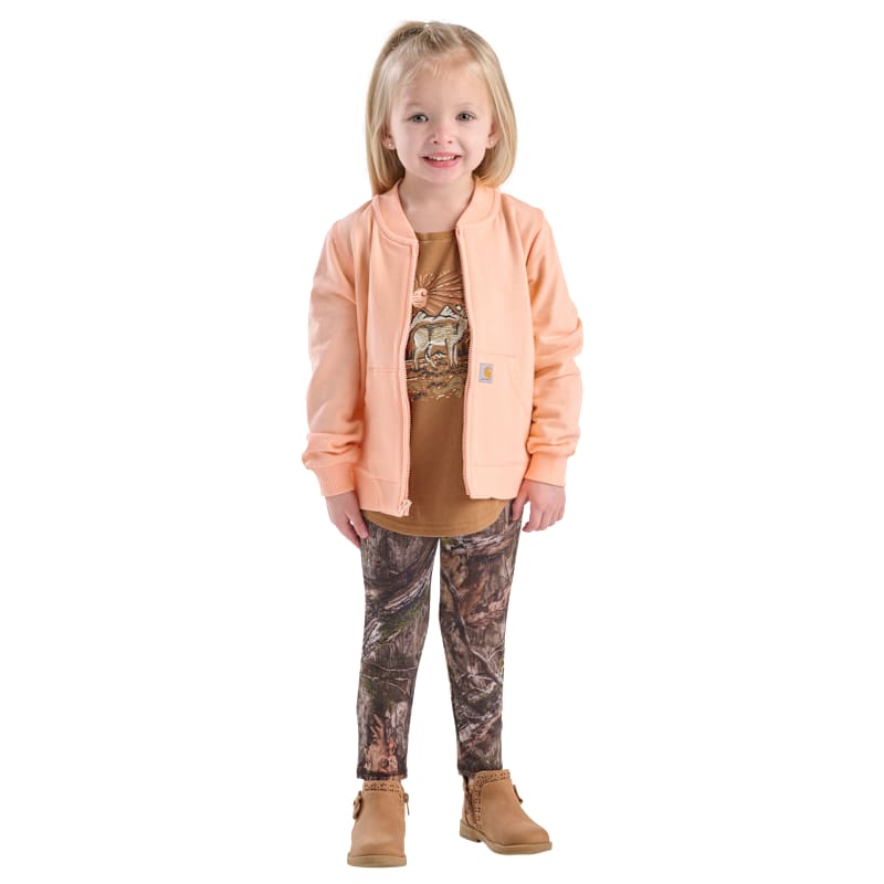Carhartt French Terry Bomber Jacket, Long-Sleeve T-Shirt, and Camo Leggings 3-Piece Set for Toddlers