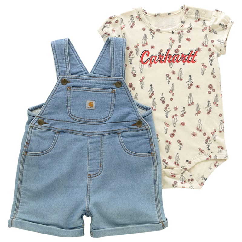 Carhartt Floral Short-Sleeve Bodysuit and Denim Shortalls Set for Babies