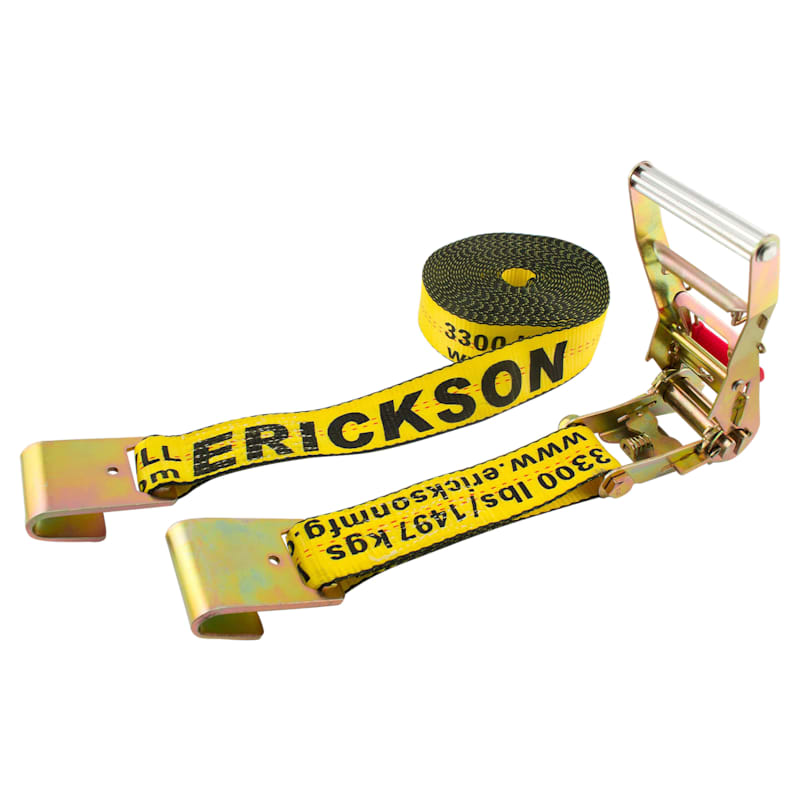 Erickson 10,000-Lb. Long-Handle Ratchet Strap with Flat Hooks and Web Clamp