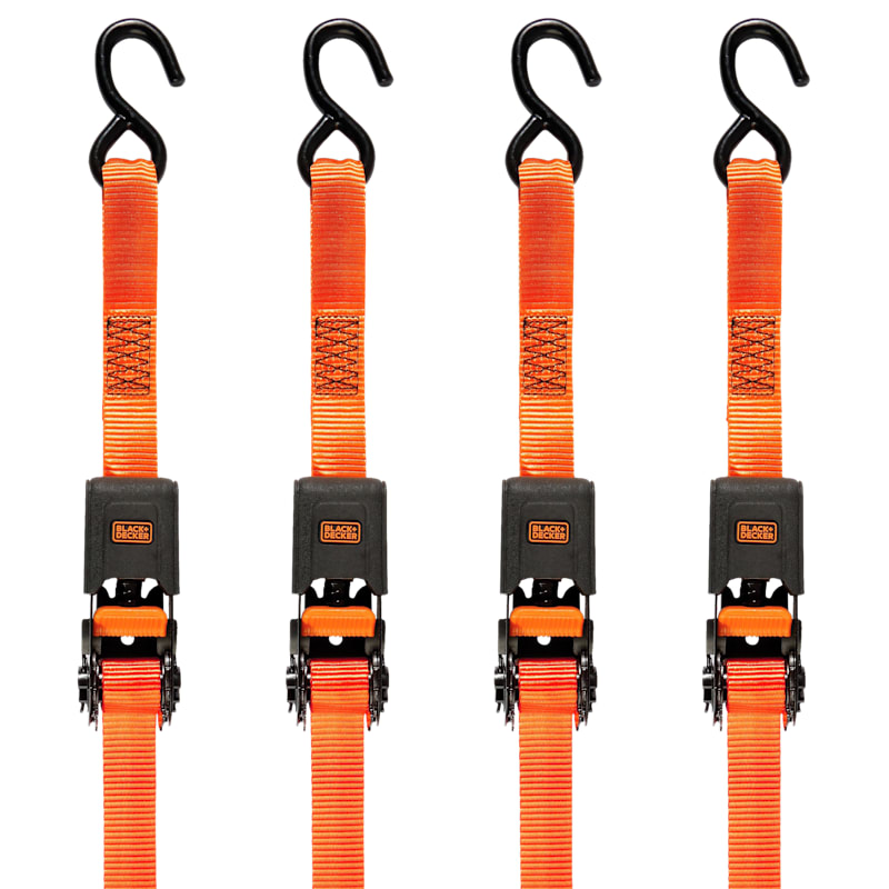 Black+Decker 12' Light-Duty Ratchet Tie-Down Straps – 4-Pack