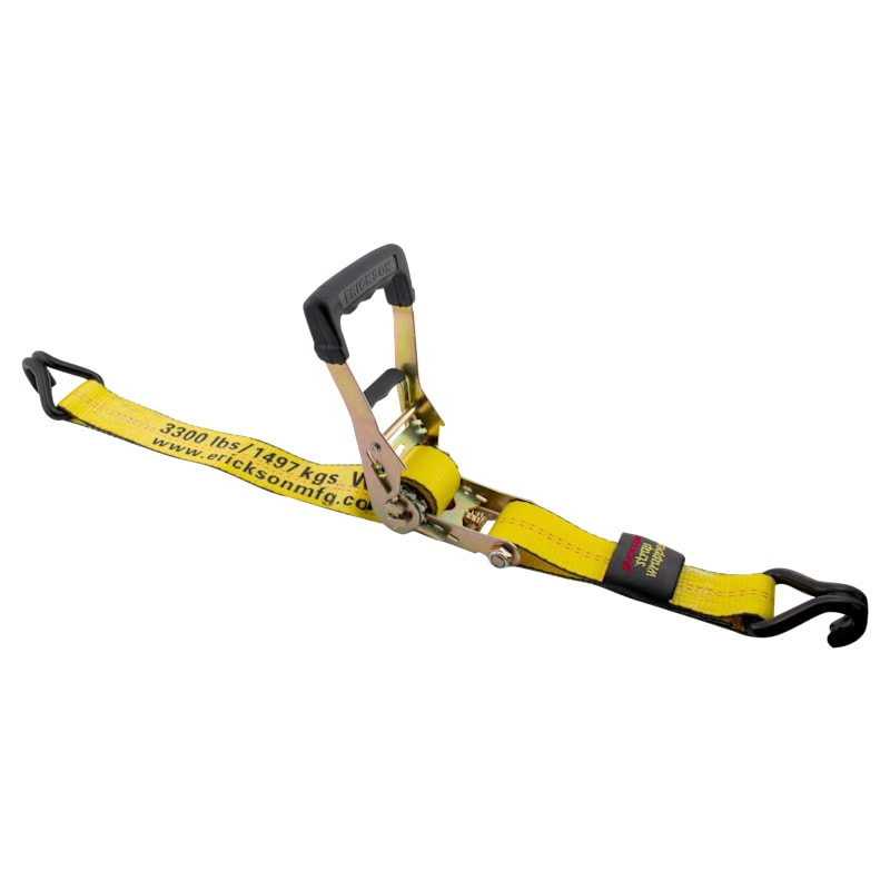 Erickson 10,000-Lb. Deluxe Rubber Handle Ratchet Strap with Double J-Hooks and Strap Wrapper