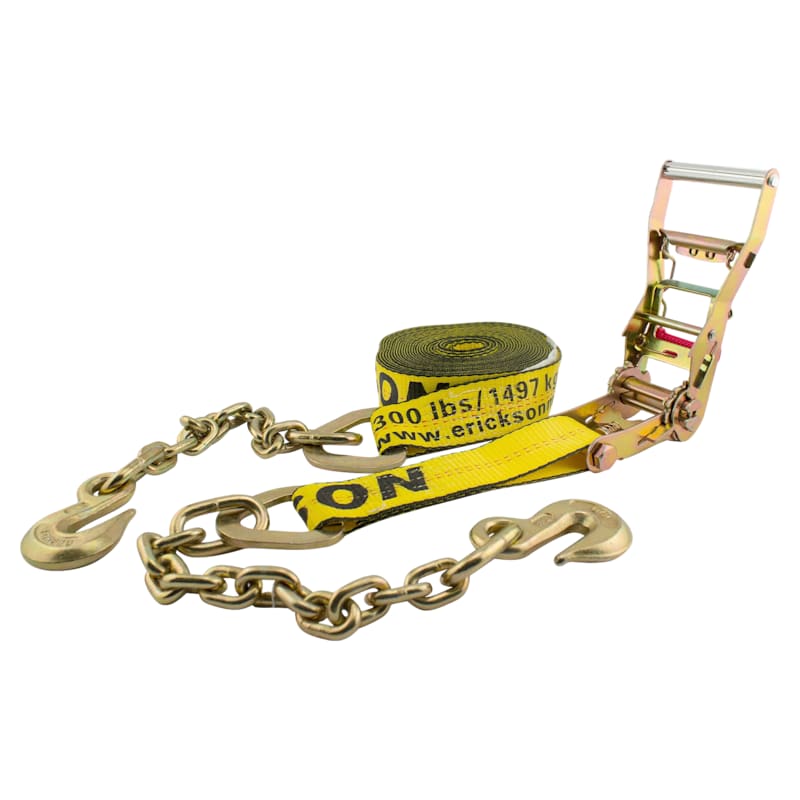 Erickson Long-Handle Ratchet Strap with Chain Leads and Web Clamp
