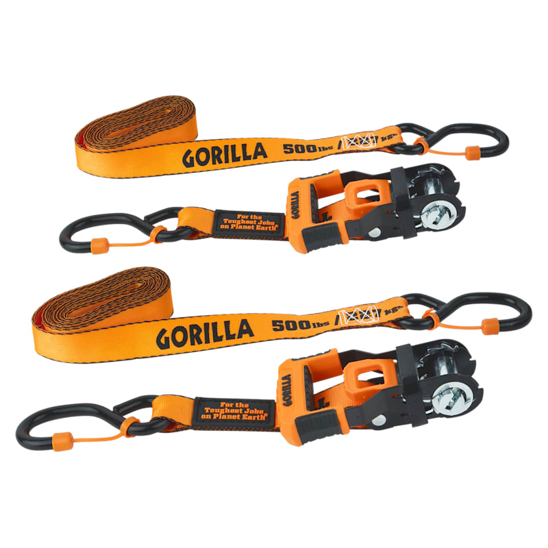 Gorilla 1" x 12' Ratchet Strap with Cap Locks and Storage Strap 2-Pack