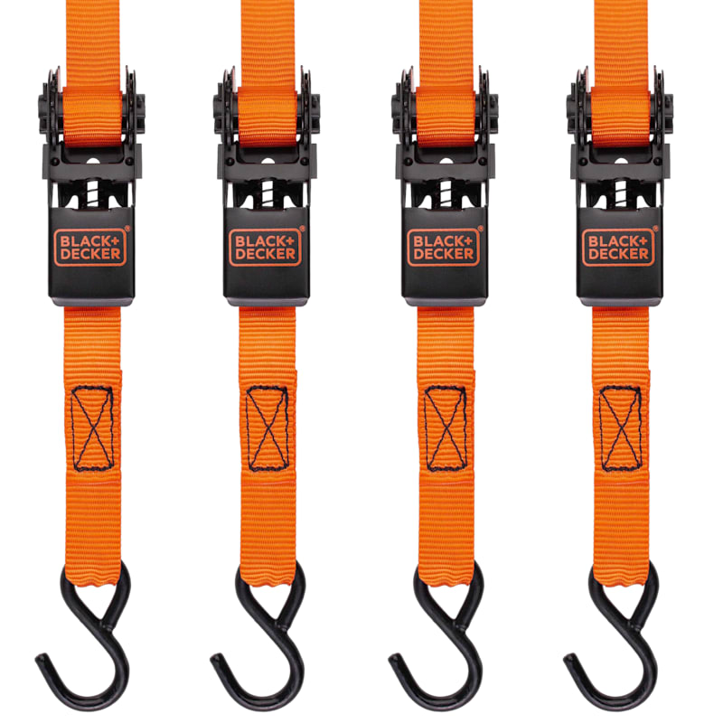 Black+Decker 10' Light-Duty Ratchet Tie-Down Straps – 4-Pack