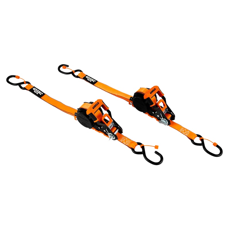 Gorilla 1" x 16' Self-Locking Retractable Ratchet Strap with Cap Locks 2-Pack