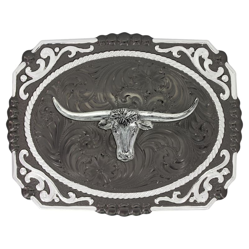 Montana Silversmiths Gunmetal Cameo Filigree with Longhorn Steer Buckle