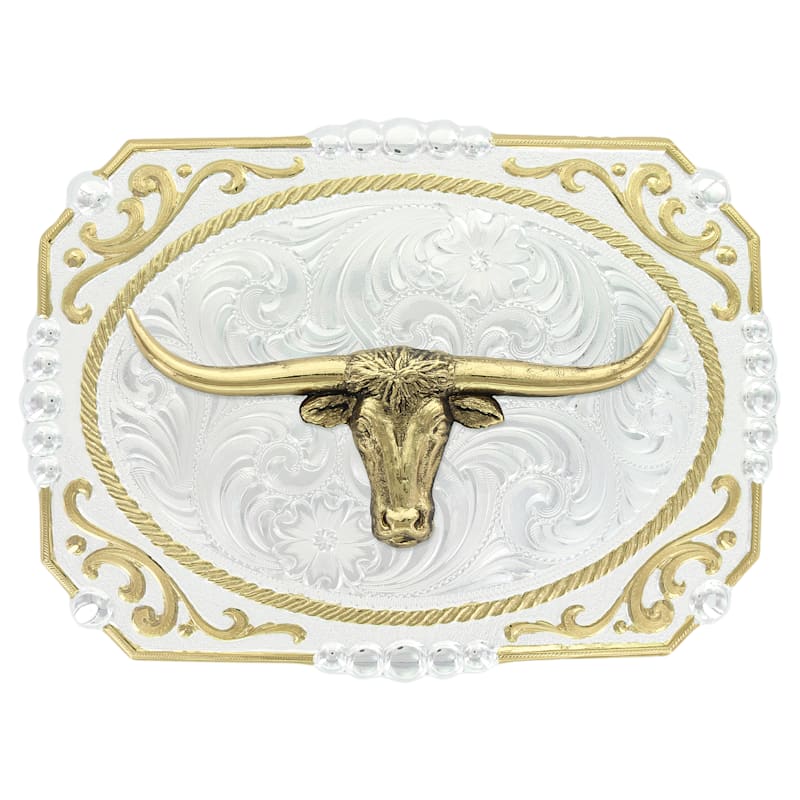 Montana Silversmiths Two-Tone Cowboy Cameo Buckle with Longhorn