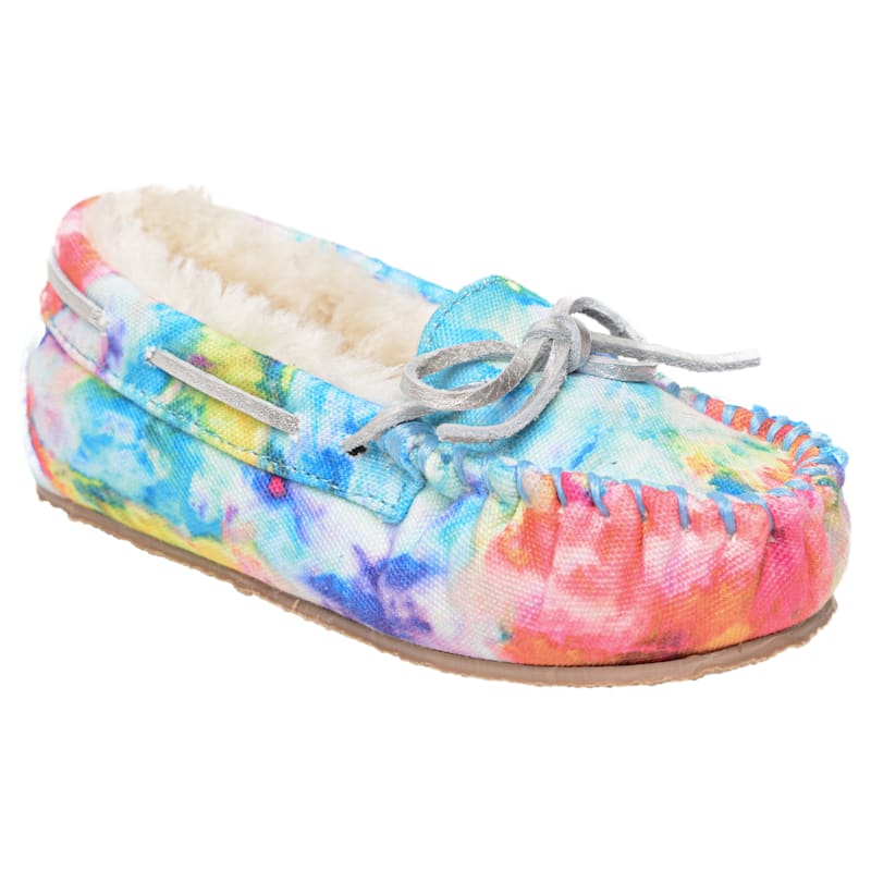 Minnetonka Moccasin Tie Die Cassie Fabric Slippers for Toddlers or Kids