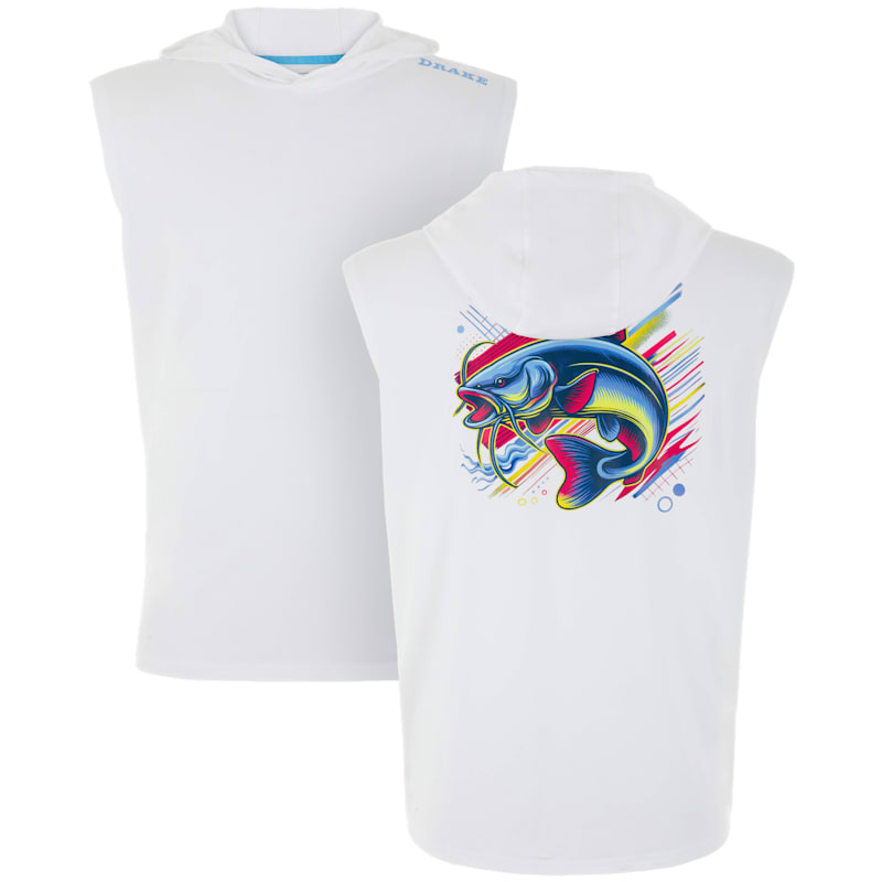 Drake Waterfowl Lake Shore Performance Catfish Graphic Hooded Sleeveless T-Shirt