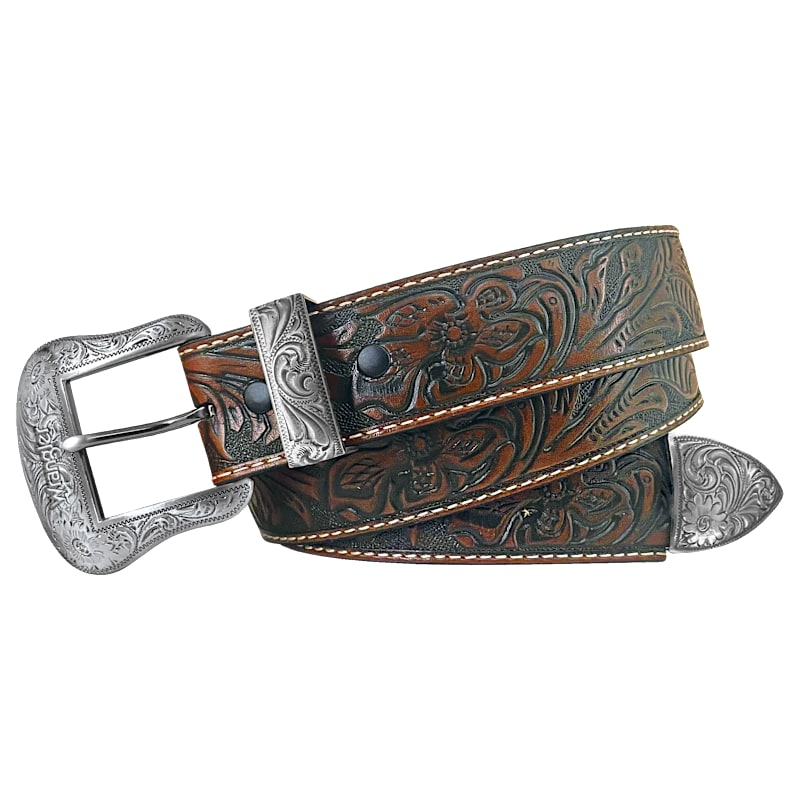 Wrangler Floral Embossed Leather Western Belt