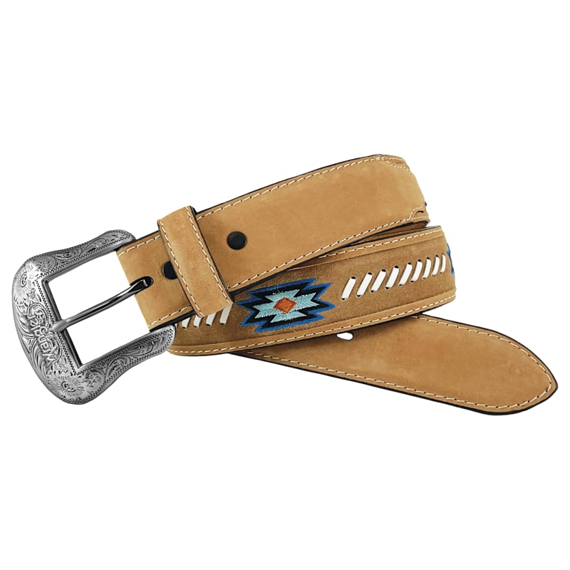 Wrangler Rough Out Leather with Aztec Embroidery Western Belt