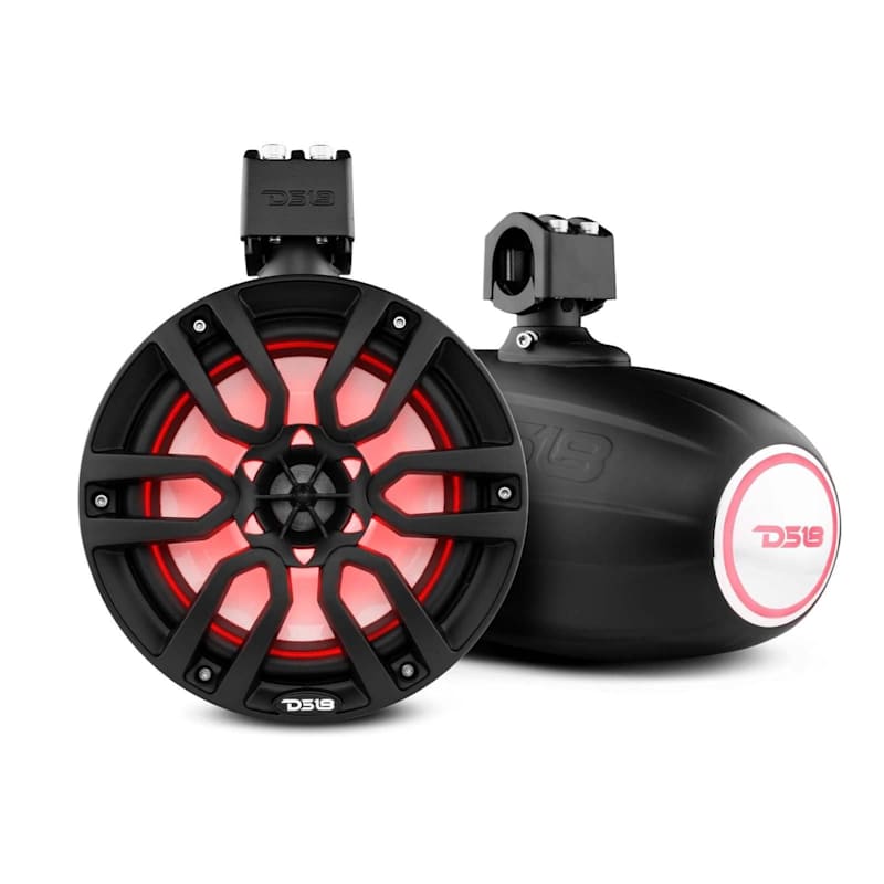 DS18 HYDRO 8" Marine Water-Resistant Wakeboard Tower Speakers Pair with Passive Radiator Bass Enhancer and RGB LED Lights