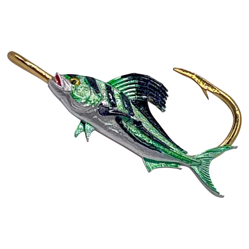 Hookits Rooster Fish Fishing Hook Hat Pin Clip