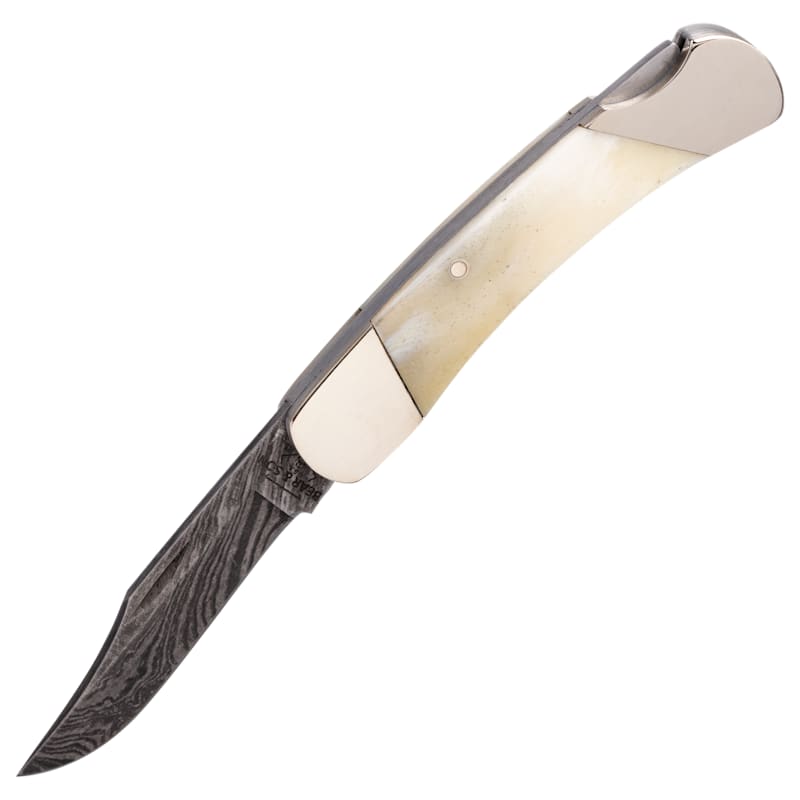 Bear & Son Cutlery White Bone Damascus Lockback Knife