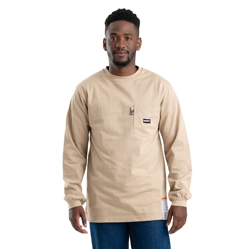 Berne Flame-Resistant Crew-Neck Long-Sleeve Pocket T-Shirt for Men