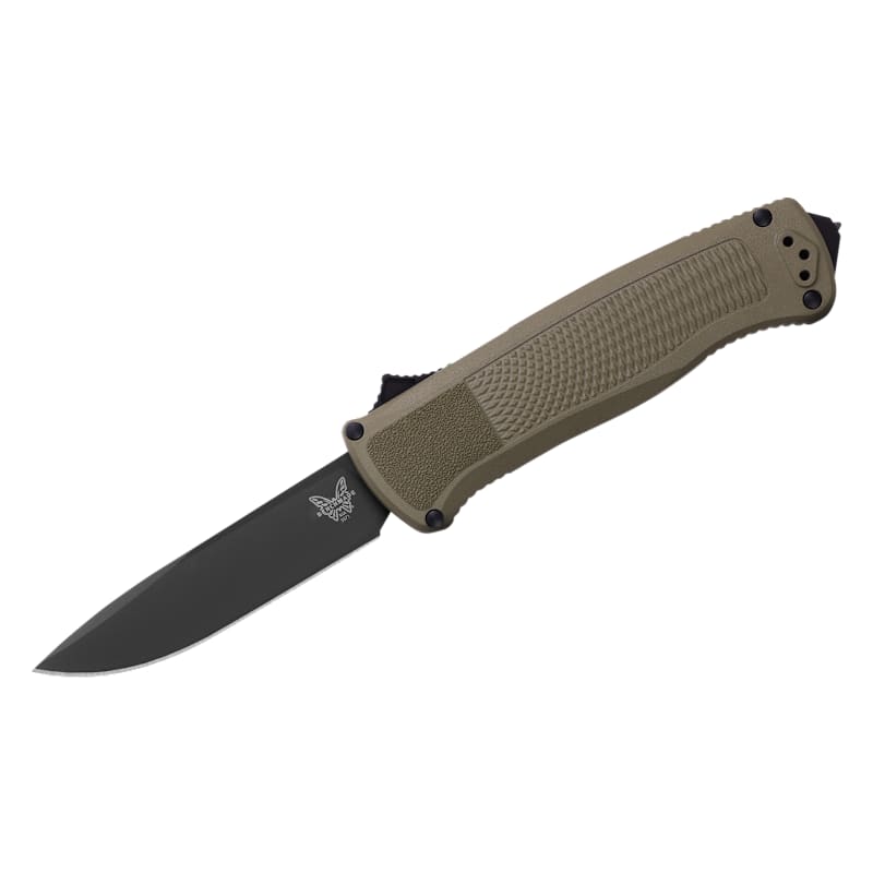 Benchmade Shootout Drop Point OTF Knife with Grivory Handle and Glass Breaker