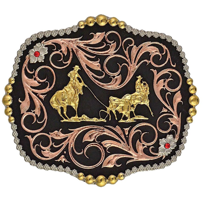 Montana Silversmiths Tri-Color Team Ropers Traditional Attitude Belt Buckle