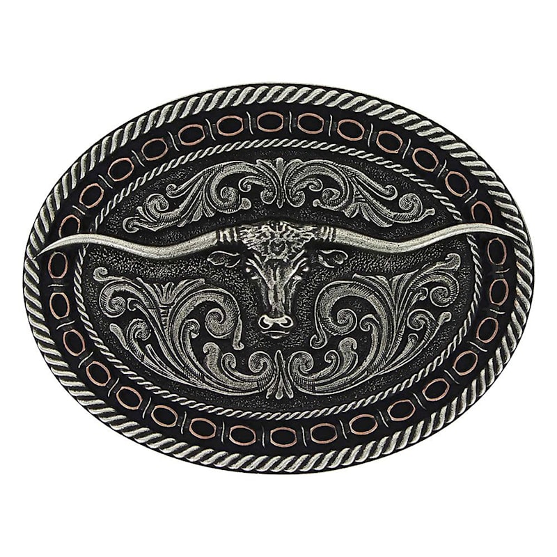 Montana Silversmiths Two-Tone Barbed Longhorn Attitude Belt Buckle